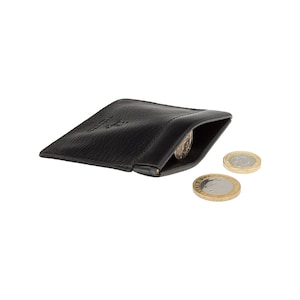 Porte-monnaie à ressort - Porte-monnaie en cuir - Cuir de qualité supérieure - Idéal pour ranger des pièces de monnaie ou des petites clés - CP7 - Noir