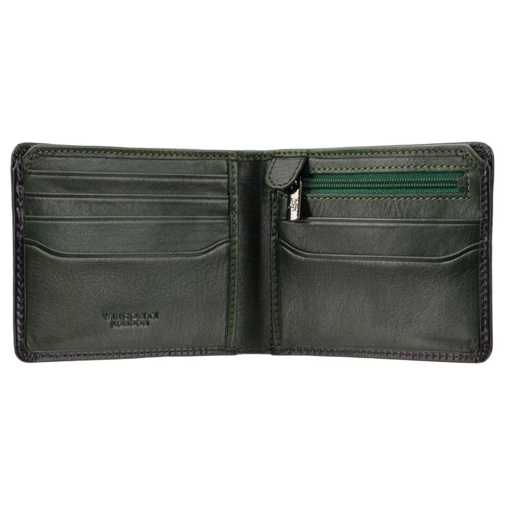 Wallet For Cards Cash and Coins / The Roland Wallet by VISCONTI - Anti RFID Wallet for Men - Luxurious Hand Burnished Green Leather - AT63