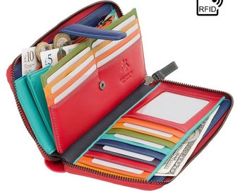 RED Leather Zip Around Purse Wallet Womens Zip Around Leather
