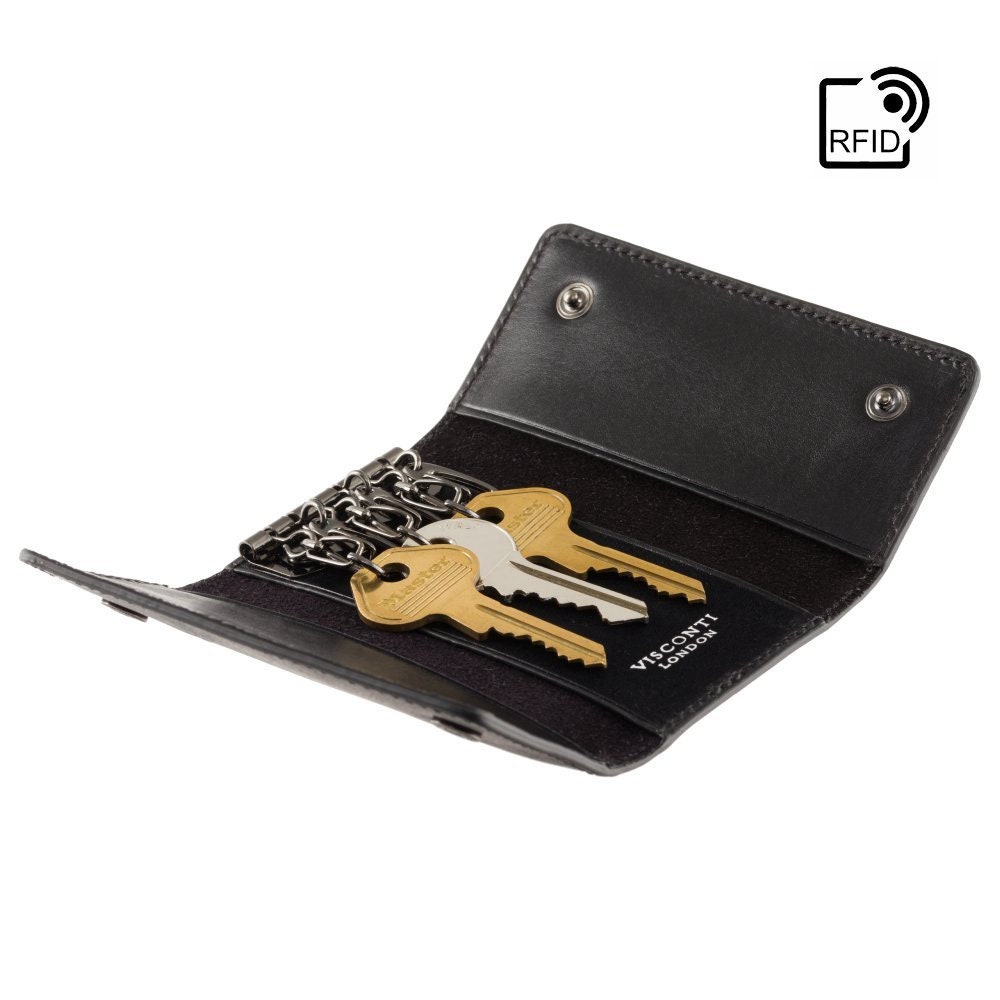 Small Leather Key Wallet, Key Holder with Hanging Buckle Hooks for Men  Women Keys Cards（Black）（1pcs）
