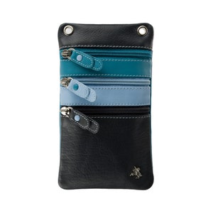 Pochette de voyage pour le cou/Petite pochette pour téléphone portable/Petite pochette de voyage - Bleu - Sacs en cuir unisexe - Collection de sacs à bandoulière VISCONTI - S4 BlueM
