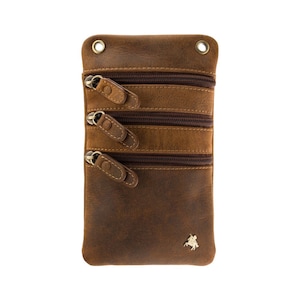 Pochette de voyage pour le cou/Petite pochette pour téléphone portable/Petite pochette de voyage - Fauve - Sacs en cuir unisexe - Collection de sacs à bandoulière VISCONTI - S4