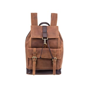 VISCONTI Backpack - Leather Rucksack - Large Leather Backpack - Distressed Leather - Oiled Tan - 16161 - Rhino