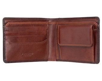 VISCONTI Burnished Tan-lederen portemonnee - Handgemaakte portemonnee met geld-, kaart- en muntgedeelte - Ontworpen billfold-portemonnee voor heren - Arthur AT60