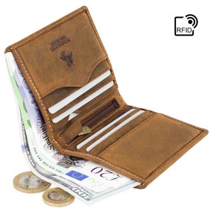 Carteira de couro VISCONTI - Oil TAN - Coleção Hunters - Estojo para cartão - 705 - Bi-Fold - Carteira RFID - Carteira pequena - Carteira masculina - Porta-cartões