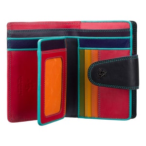 Multi Coloured Wallet for Ladies - Button Purse - Colorful Purse For Ladies - RFID Blocking Womens Wallet / Purse Genuine Leather - SP31