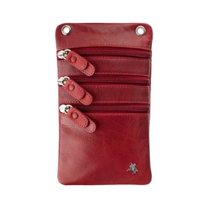 Pochette de voyage pour le cou/Petite pochette pour téléphone portable/Petite pochette de voyage - Rouge - Sacs en cuir unisexe - Collection de sacs à bandoulière VISCONTI - S4 Rouge