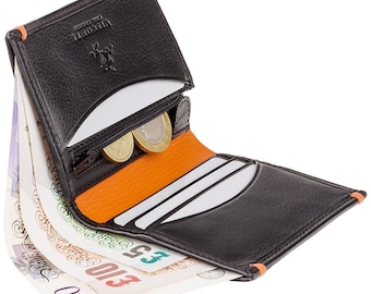 VISCONTI - Black Wallet Leather RFID - AP61 - Black / Orange - Card and Coin Wallet - Slim Wallets - Best Selling Design - Mens Wallet