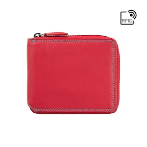 Picasso - Zip Around RFID Wallet / Multi Colour Leather Womens Wallet / Red Ladies Wallet With Zip / Visconti Spectrum