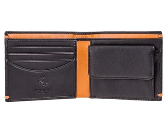 VISCONTI - Black Wallet Leather RFID - Black / Orange - Card and Coin Wallet - AP62- Slim Wallets - Best Selling Design - Mens Wallet