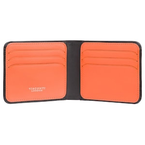 VISCONTI - Billetera de cuero ultradelgada RFID - Negra/Naranja - Billetera con tarjetero - Billeteras de cuero para hombres - VSL35 - En caja de regalo - Billetera moderna
