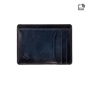 Hand Burnished Blue High Quality Leather Card & ID Holder Made by VISCONTI - RFID Card Holder AT67 - Perfect Gift For Men