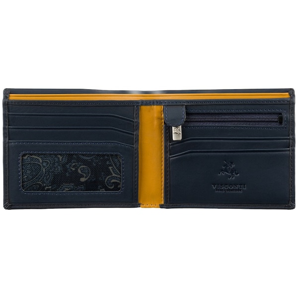 VISCONTI - Luxury Blue / Mustard Leather Wallet with RFID Protection - Wallets for Men -  Premium Leather - Handmade - PM101