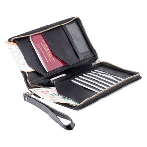 VISCONTI Italienische Schwarz Luxus Leder Reisebrieftasche mit RFID - Bargeld und Karten Brieftasche - Pass Hülle - Reise Dokumentenhalter - MZ101