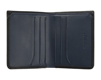 Men's Compact RFID Leather Wallet - Slim Upright Design with RFID Security, Perfect for Cards and Cash - Small Black/Blue Wallet