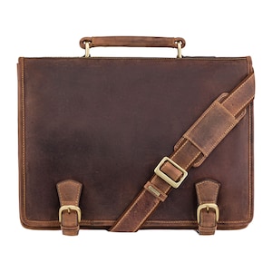 Multi Compartment Briefcase - VISCONTI Hulk - Oiled Tan - Distressed Leather Bag - Vintage Leather Bag - Man Bag - 16134
