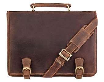 Multi Compartment Briefcase - VISCONTI Hulk - Oiled Tan - Distressed Leather Bag - Vintage Leather Bag - Man Bag - 16134