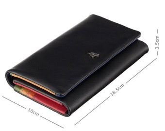 Colorful Purse Wallet - Ladies Wallet - Black - Womens Wallets - Genuine Leather - Button Close Purse - CM72 Greta