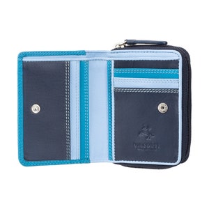 Petit portefeuille RFID en cuir - Collection arc-en-ciel - Bleu - Grand porte-monnaie avec porte-cartes - RB53 - Hawaï