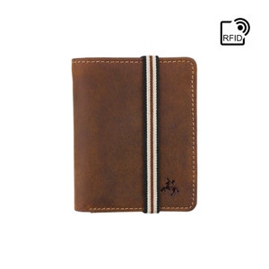 Carteira de couro com elástico VISCONTI - Oil TAN - Arrow - Porta-cartões - BN2 - Bi-Fold - Carteira RFID - Carteira pequena - Carteira masculina