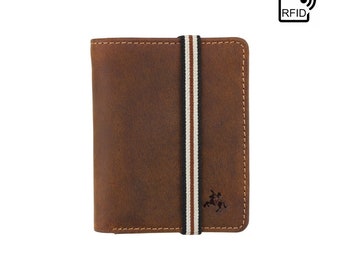 VISCONTI Elastic Band Leather Wallet - Oil TAN - Arrow - Card Case - BN2- Bi-Fold - RFID Wallet - Small Wallet - Man wallet