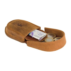 Monedero de herradura de color marrón aceite para monedas, efectivo y llaves - Monedero de billetera de monedas unisex - Titular de moneda de herradura de cuero genuino - TRY6