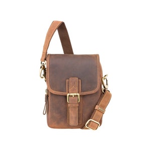 Petite sacoche en cuir - Tan huilé - Sac reporter en cuir - Sac en cuir vieilli - Sac en cuir vintage - Sac homme - 16208