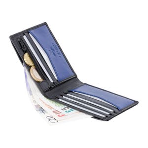 VISCONTI - Portafoglio sottile in pelle con RFID - Nero / Blu - Portafoglio porta carte - Portafoglio porta monete - Portafogli in pelle per uomo - VSL20 - Premium