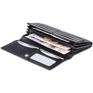 Premium Genuine Leather Black Purse For Storage Of Many Cards, Cash, Coins & ID Window - HT35 - Designed by VISCONTI