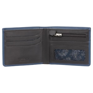 VISCONTI - RFID付きスリムレザーウォレット - ブルー/ブラック - カードホルダーウォレット - コインホルダーウォレット - 男性用レザーウォレット - VSL33 - プレミアム