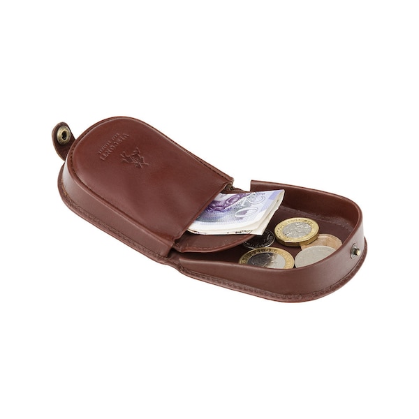 Tray Purse - Button Coin Purse in Brown Leather - Horseshoe Coin Purse Wallet - Perfect For Coin, Cash and Small Key