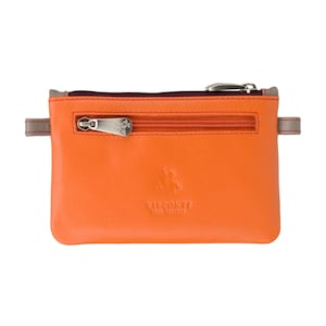 Orange Mini Geldbörse mit Reißverschlüssen und Schlüsselring - Handgemachte Geldbörse aus echtem Leder von VISCONTI - Cora - CP2