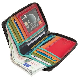 Porte-monnaie zippé RFID noir - Collection arc-en-ciel - Aruba - Porte-monnaie zippé pour espèces et pièces de monnaie - RB98 - Portefeuille/porte-monnaie pour femme en cuir véritable Visconti