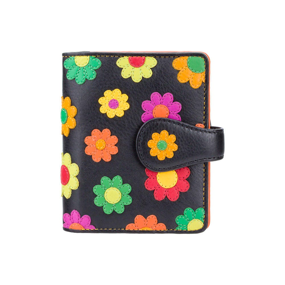 VISCONTI Flower Designer Purse - Ladies Purse - Womens Wallet - Genuine Leather RFID - DS80 - Button Close Purse - Handmade