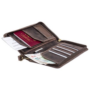 Portefeuille de voyage en cuir VISCONTI - Marron huilé - Aileron - Étui pour passeport - Porte-passeport - Porte-documents de voyage - Cuir de qualité supérieure