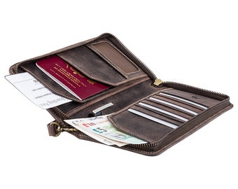 VISCONTI Leather Travel Wallet - Oil Brown - Wing - Passport Cover - Passport Holder - Travel Document Holder - Premium Leather