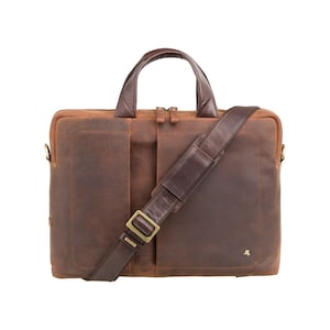 13" RFID Laptop Briefcase - VISCONTI Toscana Collection - Octo - Havana Tan - Leather Messenger Bags - Bags for Men - TC76