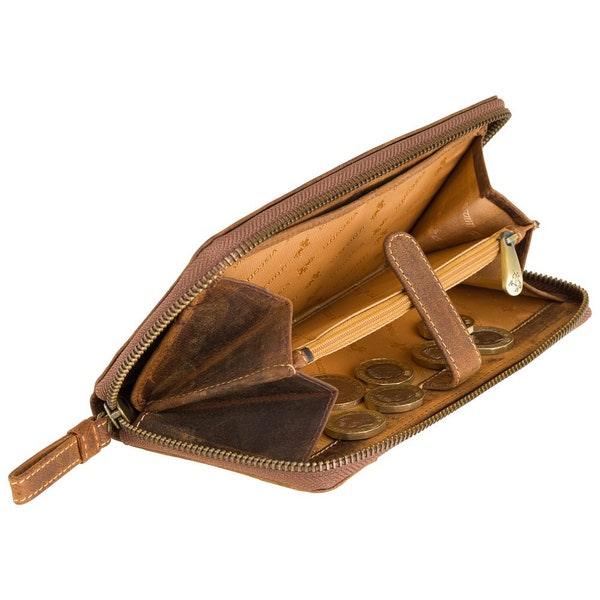 Large Zip Around Wallet In Vintage Distressed Tan Leather // VISCONTI RFID Wallet Purse // Big Leather Wallets // Portemonnaie Damen