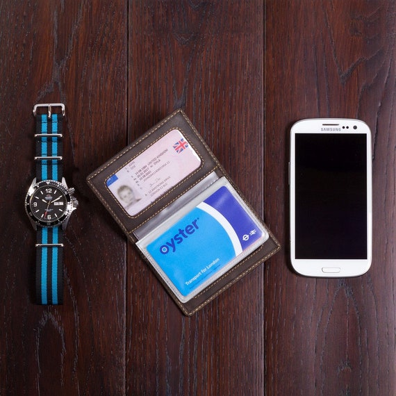 VISCONTI Colección Slim Laser Portatarjeta de Cuero con Protección RFID VSL24 Canela Petróleo