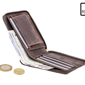 VISCONTI Leather Wallet - Oil BROWN - Hunters Collection - Zip Around Wallet - 702 - Cash and Coin Holder - Card Case - Bi-Fold - RFID