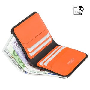 Cartera de cuero delgada RFID - Negro / Naranja - Cartera titular de tarjeta - Cartera minimalista - Carteras de cuero para hombre - VSL34 - En caja de regalo - VISCONTI