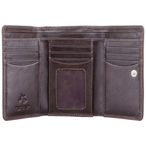 Sac à main tri fold de taille moyenne pour femmes conçu et fabriqué à la main par VISCONTI - Portefeuille protégé RFID - HT32 - Sac à main pour dames Marron