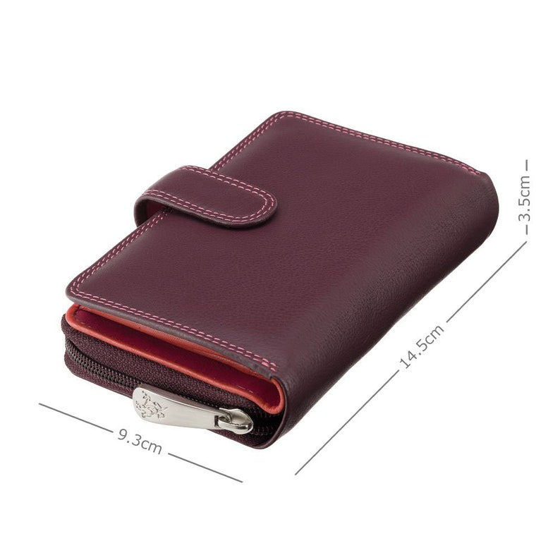 Designer Rio Collection Purse - Ladies Wallet - Womens Wallets - Genuine Leather RFID Blocking - Button Close Purse - R13 Plum image 3