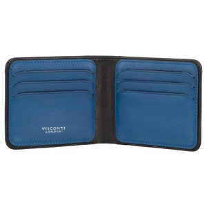 VISCONTI - RFID スーパースリム レザーウォレット - ブラック / ブルー - カードホルダーウォレット - 男性用レザーウォレット - VSL35 - ギフトボックス入り