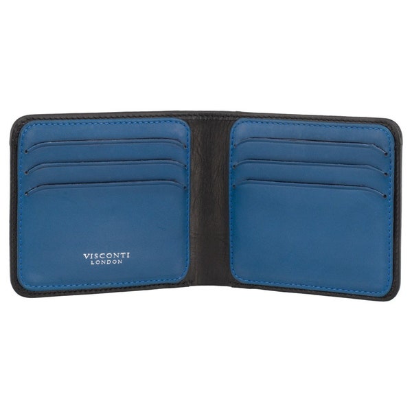 VISCONTI - RFID Super Slim Leather Wallet - Black / Blue - Card Holder Wallet - Leather Wallets for Men - VSL35 - Gift Boxed