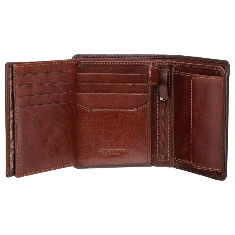 VISCONTI Hector AT62 Bifold Wallet For Men Card and Coin Section Handmade Wallet With Cash Burnished Tan Large Leather Wallet