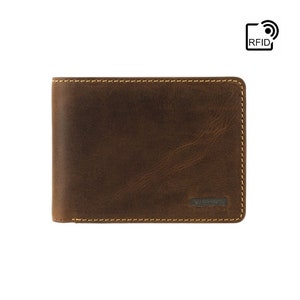 Cartera de piel RFID - Cartera plegable VISCONTI - Carteras finas de piel para hombre / Carteras finas / Aldo en color canela - ART50