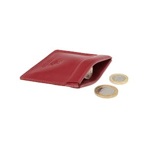 Porte-monnaie à pincer - Porte-monnaie en cuir - Cuir de qualité supérieure - Parfait pour le rangement de pièces de monnaie ou de petites clés - Rouge