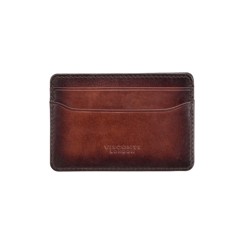 May include: A brown leather card holder with the text "VISCONTI LONDON" embossed on the front.
