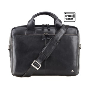 Black Leather Laptop Bag - Premium Handmade From Full Grain Leather - Designed by VISCONTI -  ML31